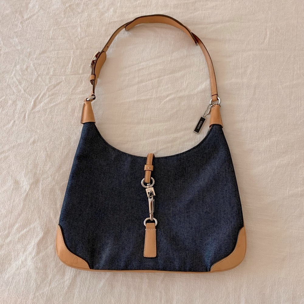 Coach Vintage Hampton Hobo Navy Blue and Tan Shoulder Bag